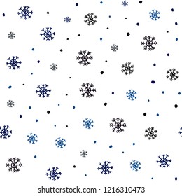 Dark BLUE vector seamless cover with beautiful snowflakes. Shining colorful illustration with snow on abstract template. Pattern for trendy fabric, wallpapers.