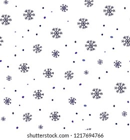 Dark BLUE vector seamless cover with beautiful snowflakes. Modern geometrical abstract illustration with snowflakes. Pattern for design of window blinds, curtains.
