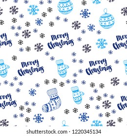 Dark BLUE vector seamless cover with beautiful snowflakes, balls, socks, mittens. Colorful xmas elements with gradient. Texture for window blinds, curtains.
