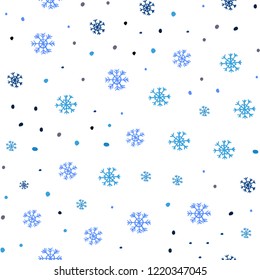 Dark BLUE vector seamless cover with beautiful snowflakes. Shining colorful illustration with snow on abstract template. Trendy design for wallpaper, fabric makers.