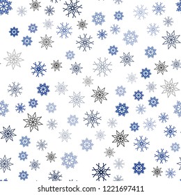 Dark BLUE vector seamless cover with beautiful snowflakes. Shining colored illustration with snow in christmas style. Design for textile, fabric, wallpapers.