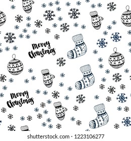 Dark BLUE vector seamless cover with beautiful snowflakes, balls, socks, mittens. Colorful xmas elements with gradient. Design for wallpaper, fabric makers.