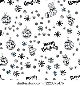 Dark BLUE vector seamless cover with beautiful snowflakes, balls, socks, mittens. Colorful decorative design in xmas style. Design for wallpaper, fabric makers.