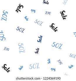 Dark BLUE vector seamless cover with symbols of 50 % sales. Colored words of sales with gradient on white background. Backdrop for super sales on Black Friday.