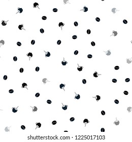 Dark BLUE vector seamless cover with set of coffee beans. Decorative gradient design of coffee cups and beans. Pattern for menu of cafes and restaurants.