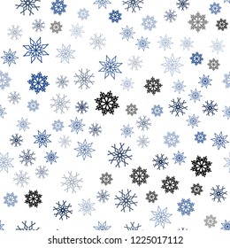 Dark BLUE vector seamless cover with beautiful snowflakes. Decorative shining illustration with snow on abstract template. Pattern for trendy fabric, wallpapers.
