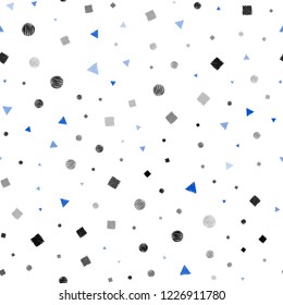 Dark BLUE vector seamless cover with polygonal style with circles. Circles, lines, rhombus with colorful gradient. Pattern for design of window blinds, curtains.
