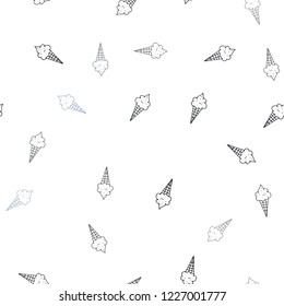 Dark BLUE vector seamless cover with sundae ice-cream. Set of abstract ice-cream cones with colorful gradient. Template of a black hot beverage in a cafe.