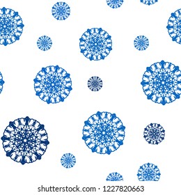 Dark BLUE vector seamless cover with beautiful snowflakes. Glitter abstract illustration with crystals of ice. Pattern for design of fabric, wallpapers.