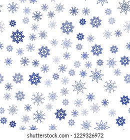Dark BLUE vector seamless cover with beautiful snowflakes. Shining colored illustration with snow in christmas style. Pattern for trendy fabric, wallpapers.