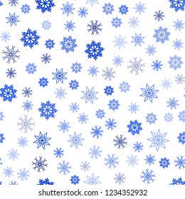 Dark BLUE vector seamless cover with beautiful snowflakes. Modern geometrical abstract illustration with crystals of ice. Pattern for trendy fabric, wallpapers.