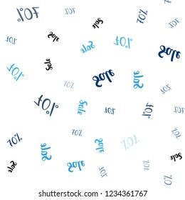 Dark BLUE vector seamless cover with symbols of 70 % sales. Colored words of sales with gradient on white background. Backdrop for mega promotions, discounts.