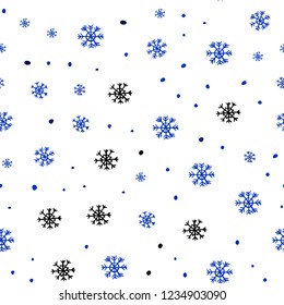 Dark BLUE vector seamless cover with beautiful snowflakes. Glitter abstract illustration with crystals of ice. Pattern for design of window blinds, curtains.