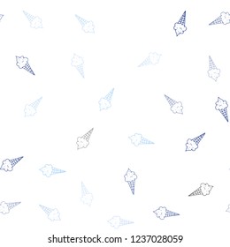 Dark BLUE vector seamless cover with sundae ice-cream. Beautiful colorful illustration with ice-cream cones. Pattern for ads of breakfast, lunch, dinner.