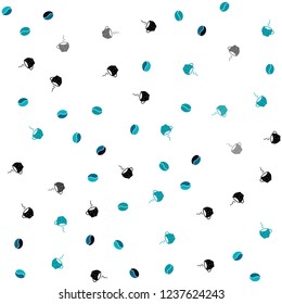 Dark BLUE vector seamless cover with set of coffee beans. Decorative gradient design of coffee cups and beans. Template of a black hot beverage in a cafe.