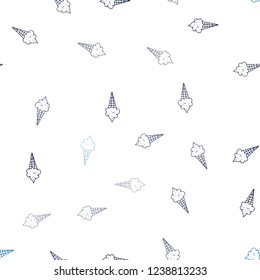 Dark BLUE vector seamless cover with sundae ice-cream. Set of abstract ice-cream cones with colorful gradient. Doodle design for your business advert of cafes.