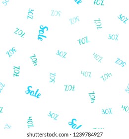 Dark BLUE vector seamless cover with symbols of 30, 40, 50 % sales. Abstract illustration with colorful gradient symbols of sales. Pattern for ads, posters, banners of sales.