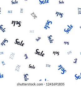 Dark BLUE vector seamless cover with symbols of 30, 50, 70 % sales. Shining colorful illustration with isolated selling prices. Template for season sales, shopping ads.
