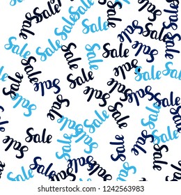 Dark BLUE vector seamless cover with symbols of 70, 90 % sales. Gradient illustration with discount signs on white backdrop. Pattern for ads, posters, banners of sales.