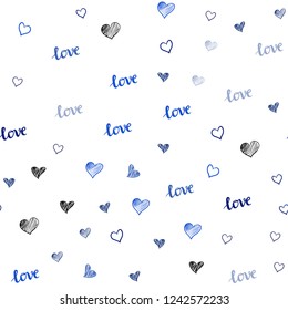 Dark BLUE vector seamless cover with quote LOVE YOU, hearts. Colorful gradient phrase LOVE YOU, hearts in abstract style. Design for wallpaper, fabric makers.