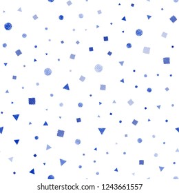 Dark BLUE vector seamless cover with polygonal style with circles. Glitter abstract illustration with spheres, squares, lines. Pattern for design of fabric, wallpapers.
