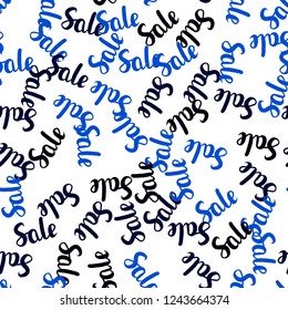 Dark BLUE vector seamless cover with symbols of 70, 90 % sales. Gradient illustration with discount signs on white backdrop. Pattern for ads, posters, banners of sales.