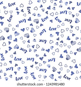 Dark BLUE vector seamless cover with quote LOVE YOU, hearts. Romantic illustration with colorful phrase LOVE YOU, hearts. Design for wallpaper, fabric makers.