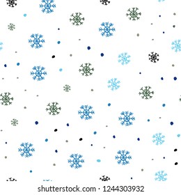 Dark BLUE vector seamless cover with beautiful snowflakes. Modern geometrical abstract illustration with snowflakes. Pattern for design of window blinds, curtains.
