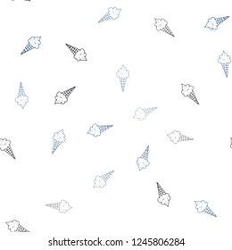 Dark BLUE vector seamless cover with sundae ice-cream. Beautiful colorful illustration with ice-cream cones. Pattern for menu of cafes and restaurants.