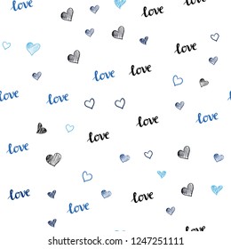 Dark BLUE vector seamless cover with quote LOVE YOU, hearts. Illustration with phrase LOVE YOU, hearts for valentine's day. Design for wallpaper, fabric makers.