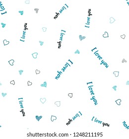 Dark BLUE vector seamless cover with Shining hearts. Blurred decorative design in doodle style with hearts. Beautiful design for your business advert of anniversary.