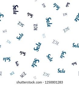 Dark BLUE vector seamless cover with symbols of 30, 50, 70 % sales. Shining colorful illustration with isolated selling prices. Backdrop for super sales on Black Friday.