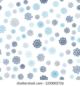 Dark BLUE vector seamless cover with beautiful snowflakes. Shining colored illustration with snow in christmas style. Trendy design for wallpaper, fabric makers.