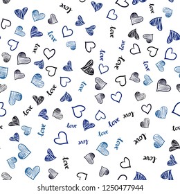 Dark BLUE vector seamless cover with quote LOVE YOU, hearts. Illustration with phrase LOVE YOU, hearts for valentine's day. Design for wallpaper, fabric makers.