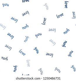Dark BLUE vector seamless cover with quote LOVE YOU. Illustration with colorful phrase LOVE YOU in romantic style. Texture for window blinds, curtains.