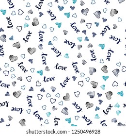 Dark BLUE vector seamless cover with quote LOVE YOU, hearts. Romantic illustration with colorful phrase LOVE YOU, hearts. Design for textile, fabric, wallpapers.