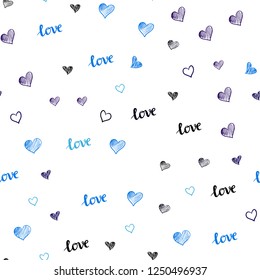 Dark BLUE vector seamless cover with quote LOVE YOU, hearts. Colorful gradient phrase LOVE YOU, hearts in abstract style. Pattern for trendy fabric, wallpapers.