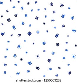 Dark BLUE vector seamless cover with beautiful snowflakes. Glitter abstract illustration with crystals of ice. Pattern for design of fabric, wallpapers.