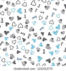 Dark BLUE vector seamless cover with quote LOVE YOU, hearts. Illustration with phrase LOVE YOU, hearts for valentine's day. Design for wallpaper, fabric makers.