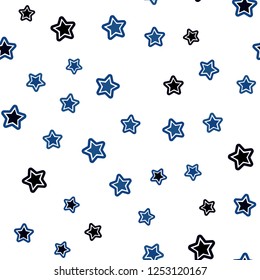 Dark BLUE vector seamless cover with small and big stars. Modern geometrical abstract illustration with stars. Pattern for design of fabric, wallpapers.