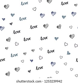 Dark BLUE vector seamless cover with quote LOVE YOU, hearts. Romantic illustration with colorful phrase LOVE YOU, hearts. Design for wallpaper, fabric makers.