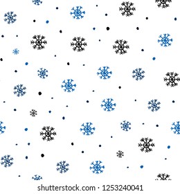 Dark BLUE vector seamless cover with beautiful snowflakes. Colorful decorative design in xmas style with snow. Design for textile, fabric, wallpapers.