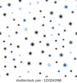 Dark BLUE vector seamless cover with beautiful snowflakes. Colorful decorative design in xmas style with snow. Design for textile, fabric, wallpapers.
