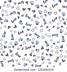 Dark BLUE vector seamless cover with quote LOVE YOU, hearts. Romantic illustration with colorful phrase LOVE YOU, hearts. Design for textile, fabric, wallpapers.