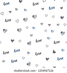 Dark BLUE vector seamless cover with quote LOVE YOU, hearts. Colorful gradient phrase LOVE YOU, hearts in abstract style. Pattern for design of fabric, wallpapers.