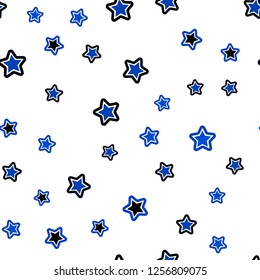 Dark BLUE vector seamless cover with small and big stars. Glitter abstract illustration with colored stars. Pattern for design of fabric, wallpapers.