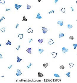 Dark BLUE vector seamless cover with quote LOVE YOU, hearts. Illustration with phrase LOVE YOU, hearts for valentine's day. Texture for window blinds, curtains.