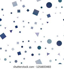 Dark BLUE vector seamless cover in polygonal style with circles. Decorative design in abstract style with lines, dots, cubes. Pattern for design of window blinds, curtains.