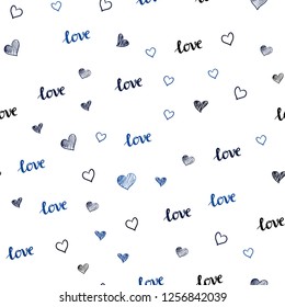 Dark BLUE vector seamless cover with quote LOVE YOU, hearts. Design in doodle style with text LOVE YOU, hearts. Design for wallpaper, fabric makers.