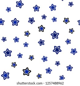 Dark BLUE vector seamless cover with small and big stars. Glitter abstract illustration with colored stars. Texture for window blinds, curtains.